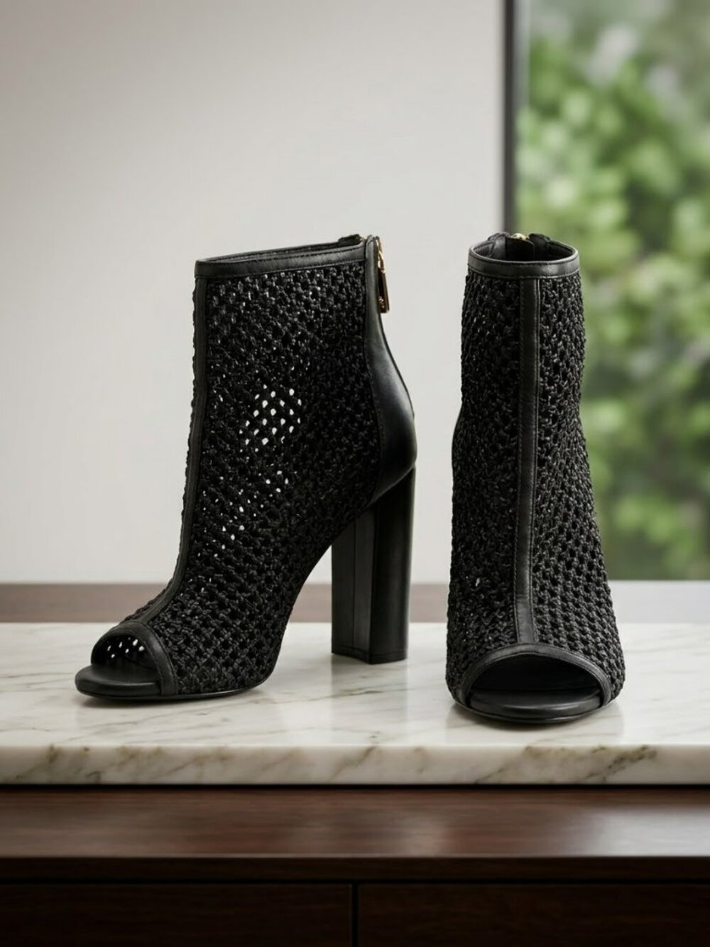 Kendall + Kylie Black Crochet Peep-Toe Booties